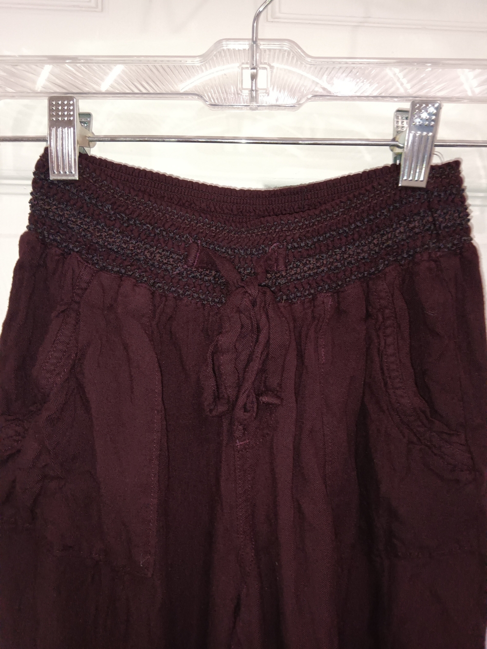 Rewash Burgundy Drawstring Smocked Waist Joggers